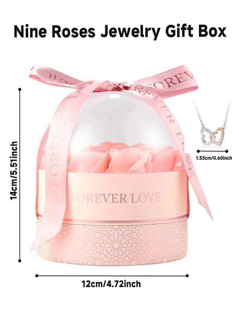 قلادة من الفضة الإسترلينية S925 على شكل قلب مزدوج مع صندوق هدايا مزين بزهور محفوظة، الهدية المثالية لزوجتك أو والدتك في ذكرى الزواج أو عيد الأم أو أعياد الميلاد. - Image 3